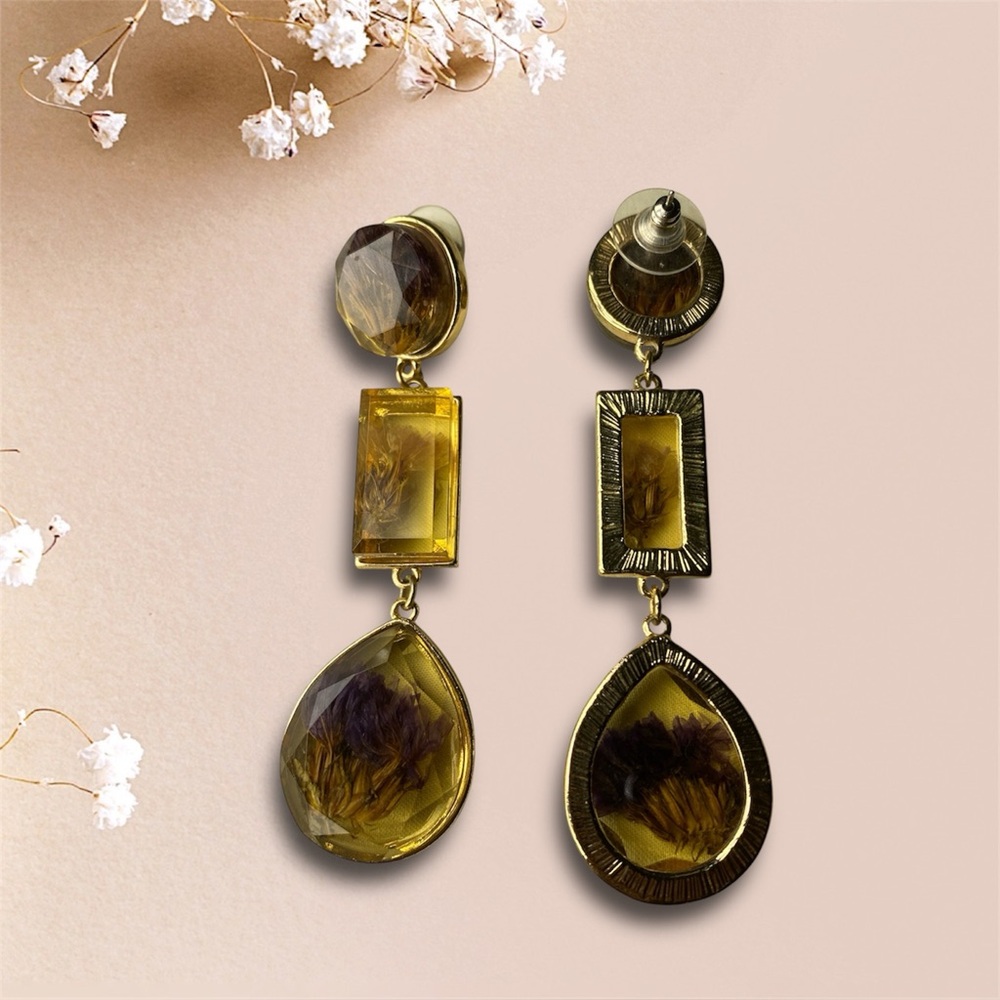 Elegant Gold and Purple Drop Earrings